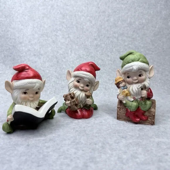 Vtg Homco Figurines Santa Elves Christmas Toy Makers 5406 Set Pixie Gnome - Picture 1 of 16
